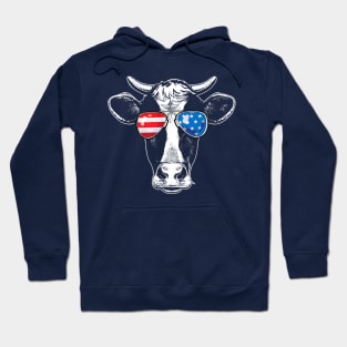 Vintage Patriot Cow T 4th Of July American Flag Hoodie